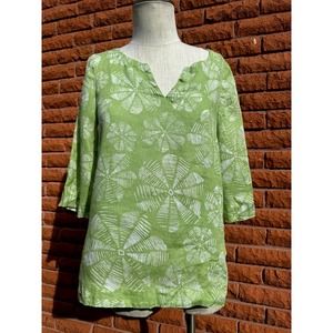 J. Jill Green palm frond linen top women's petite small